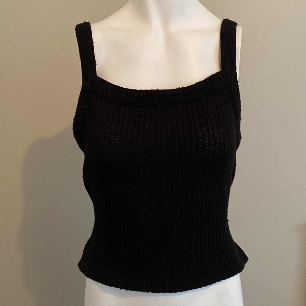 MADEWELL Black Tie Wrap Cropped Tank Top Bow Sleeveless Textured Women Size XS
